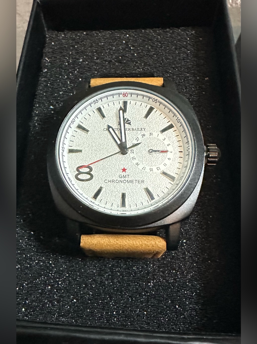 Christopher Bailey Gmt Chronometer Watch  Cream Dial Tan Strap